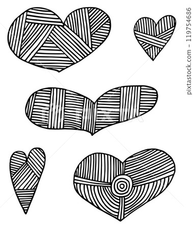 Hatching lines love icon clipart set. Doodle hand drawn hearts isolated on a white background. Love, Valentine's, abstract collection. Hatching lines love icon clipart set. Doodle hand drawn hearts isolated on a white background. Love, Valentine's, abstract collection. 119754686