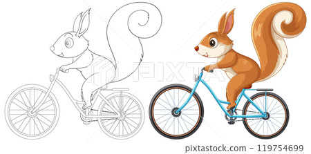 Squirrel Riding a Bicycle Illustration Squirrel Riding a Bicycle Illustration 119754699