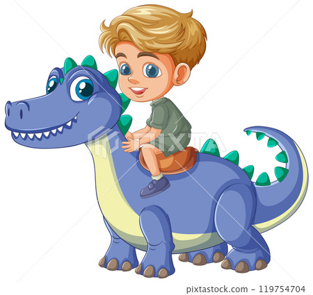 Boy Riding a Friendly Dinosaur 119754704