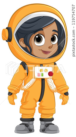 Cute Astronaut in Orange Spacesuit 119754707