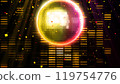 Mirror disco ball with light rays and confetti party night background 119754776