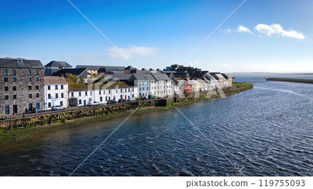 City of Galway Ireland aerial view over the Claddagh district - Vibrantly Colorful Coastal Houses City of Galway Ireland aerial view over the Claddagh district - Vibrantly Colorful Coastal Houses 119755093