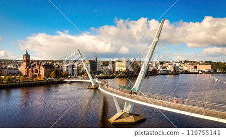 City of Derry aka Londonderry in Northern Ireland aerial view - A Dramatic Cityscape by the River City of Derry aka Londonderry in Northern Ireland aerial view - A Dramatic Cityscape by the River 119755141