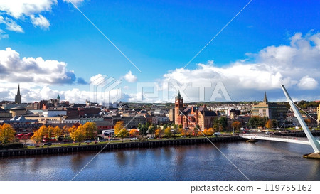 City of Derry aka Londonderry in Northern Ireland aerial view - A Dramatic Cityscape by the River City of Derry aka Londonderry in Northern Ireland aerial view - A Dramatic Cityscape by the River 119755162