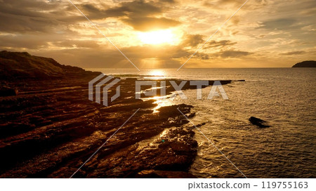 Muckcross Head Donegal Ireland - The breathtaking beauty of the stunning seascape at sunset, with Muckcross Head Donegal Ireland - The breathtaking beauty of the stunning seascape at sunset, with 119755163