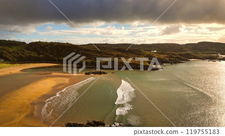 Fintra Bay in Donegal Ireland - Peaceful and Serene Beach Scene Featuring Rolling Hills and 119755183