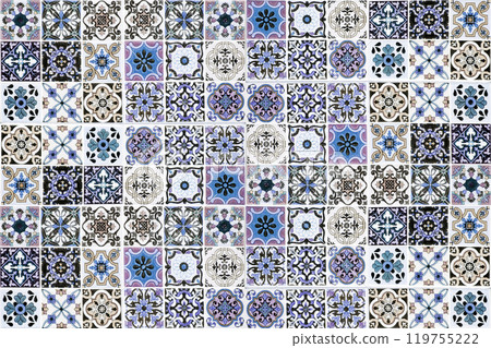 Vintage ceramic tiles wall decoration.Turkish ceramic tiles wall background Vintage ceramic tiles wall decoration.Turkish ceramic tiles wall background 119755222