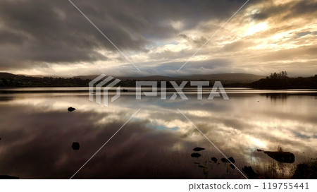Lough Eske in Donegal Ireland - A Serene and Beautiful Lake Landscape at Dusk, Perfect for Capturing Lough Eske in Donegal Ireland - A Serene and Beautiful Lake Landscape at Dusk, Perfect for Capturing 119755441