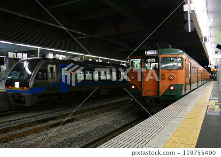 山陽幹線113系特急南浦號在岡山站停靠 山陽幹線113系特急南浦號在岡山站停靠 119755490