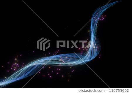 Flowing glowing neon lines with black background, 119755602