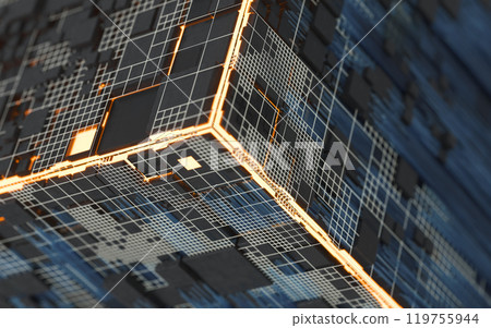 Cubes and materials, circuits and Lines, 3d Cubes and materials, circuits and Lines, 3d 119755944