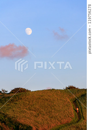 A crescent moon rose in the evening sky. Iruma Aiai Cape, Minamiizu-cho, Kamo-gun, Izu Peninsula, Shizuoka Prefecture 2024 119756278