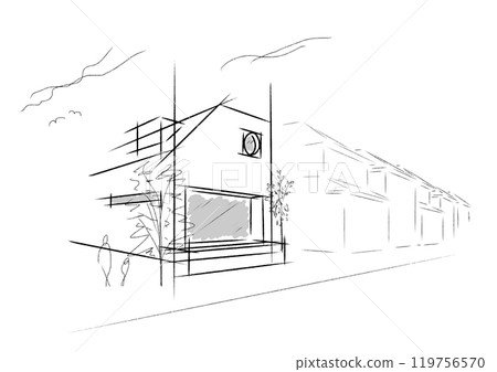 An image of a sketch considering an architectural design that stands out in a residential area 119756570
