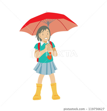 一個女孩撐著傘步行去學校 一個女孩撐著傘步行去學校 119756627