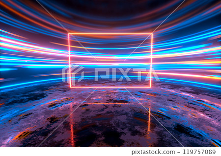Glowing round illuminated lines in the dark round Glowing round illuminated lines in the dark round 119757089