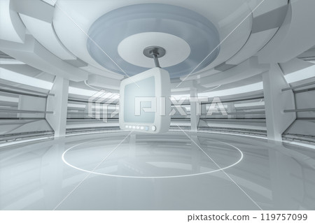 White monitor with white background, empty room, 119757099