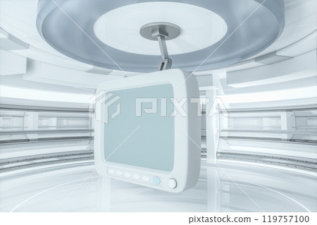 White monitor with white background, empty room, White monitor with white background, empty room, 119757100