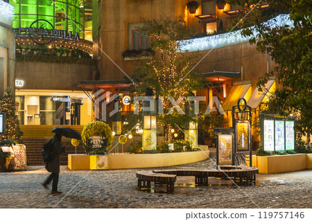 Snowy night in Kawasaki: Night view of La Cittdella (Cinecittà) [Kawasaki City, Kanagawa Prefecture] 119757146