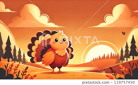 Thanksgiving image: turkey standing in the sunset 119757450