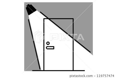 Front door with sensor light, burglary prevention and home security black and white icon 119757474