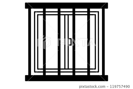 帶有格柵、預防犯罪和家庭安全的黑白圖標的窗戶 119757490