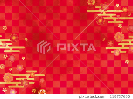Red checkered Japanese pattern background 119757690