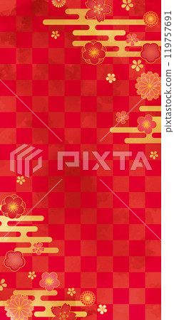 Red checkered Japanese pattern background 119757691