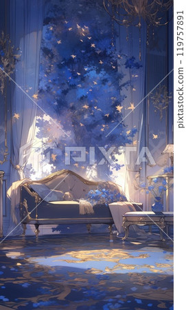 A picturesque living room featuring an elegant sofa positioned by a window framed by vibrant foliage. 119757891