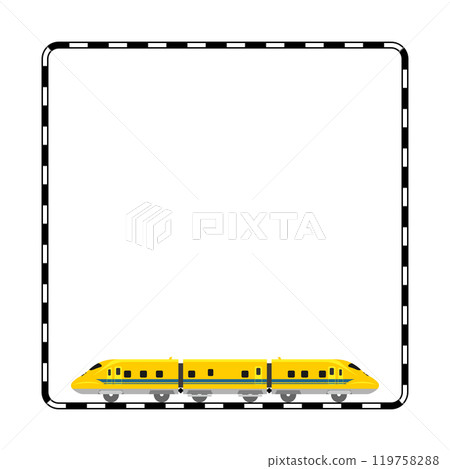 Illustration of a toy-style 923-type Doctor Yellow and a railroad track frame 119758288