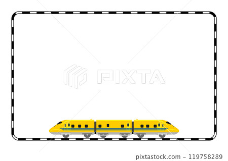 Illustration of a toy-style 923-type Doctor Yellow and a railroad track frame 119758289