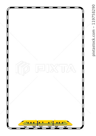 Illustration of a toy-style 923-type Doctor Yellow and a railroad track frame (vertical) 119758290