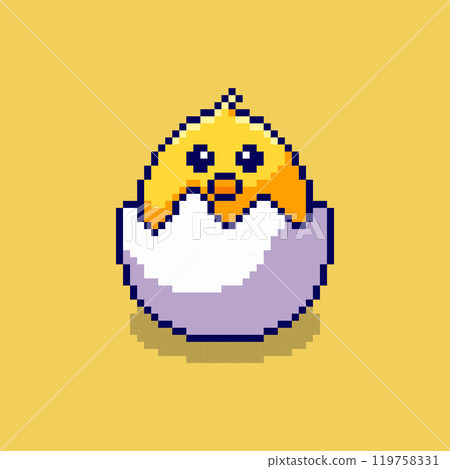 Pixel art Cute Chick Hatching from Egg game asset design Pixel art Cute Chick Hatching from Egg game asset design 119758331
