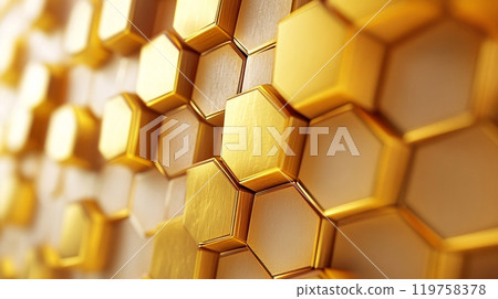 Geometric 3D background with hexagons creating a honeycomb pattern, inspired by nature Geometric 3D background with hexagons creating a honeycomb pattern, inspired by nature 119758378