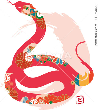 Vector data of a Japanese-style snake illustration Vector data of a Japanese-style snake illustration 119758682