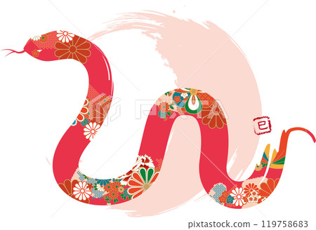 Vector data of a Japanese-style snake illustration Vector data of a Japanese-style snake illustration 119758683