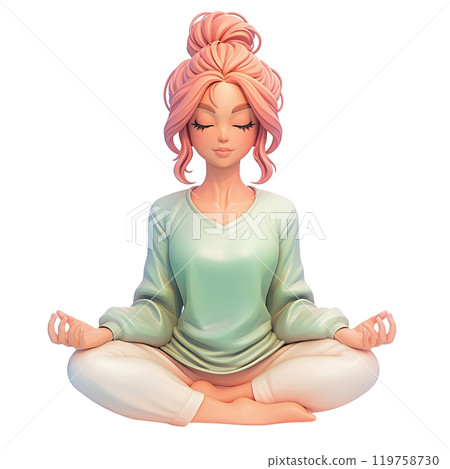 3D lotus posed woman on transparent background. AI-generated item 119758730