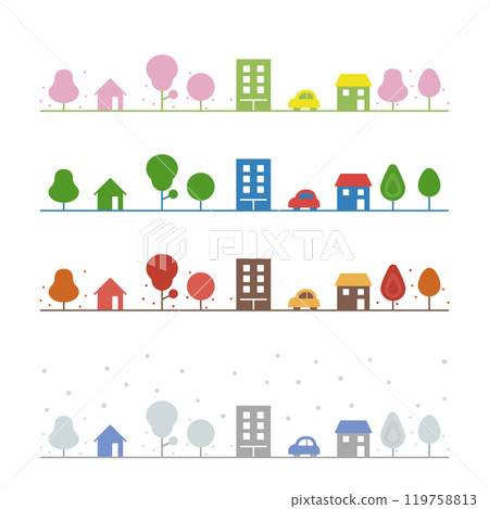 Vector line illustration set of cityscape in four seasons 119758813