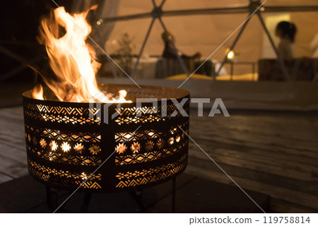 Glamping facility image at night 119758814