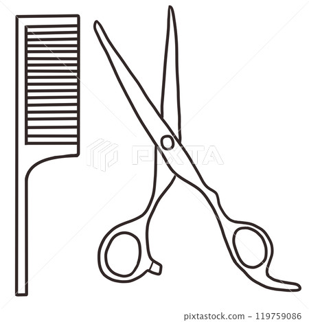 Simple hairdresser's scissors and comb set (line drawing only) 119759086