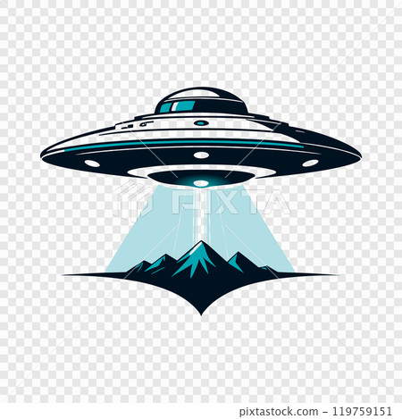 Futuristic UFO with Beam of Light Illustration 119759151
