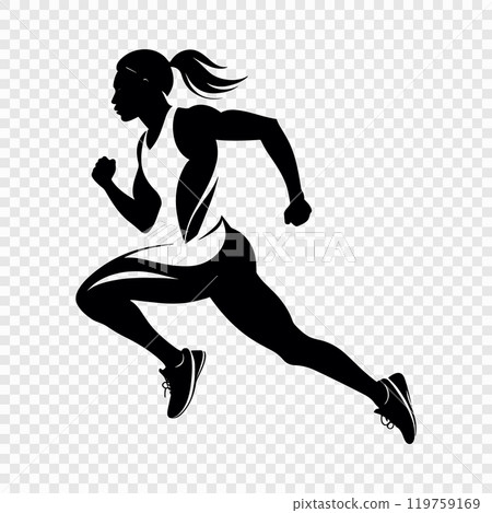 Female Runner Silhouette in Motion on Transparent Background 119759169