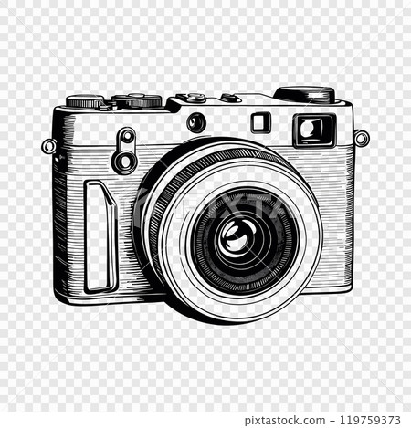 Detailed Sketch of Vintage Camera with Lens 119759373