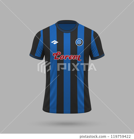 3d realistic soccer jersey in Atalanta style, football shirt template 3d realistic soccer jersey in Atalanta style, football shirt template 119759422