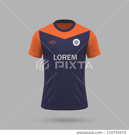 3d realistic soccer jersey in Montpellier style, football shirt template 119759479