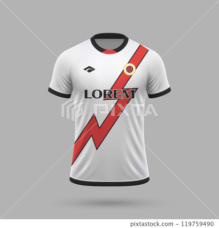 3d realistic soccer jersey in Rayo Vallecano style, football shirt template 3d realistic soccer jersey in Rayo Vallecano style, football shirt template 119759490