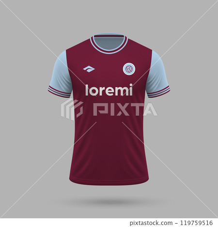 3d realistic soccer jersey in West Ham style, football shirt template 2024 3d realistic soccer jersey in West Ham style, football shirt template 2024 119759516