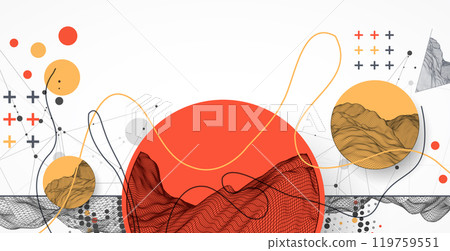 The abstract wave is made in a frame style with half tone element. Template for science and technology presentation. Hand drawn vector art. The abstract wave is made in a frame style with half tone element. Template for science and technology presentation. Hand drawn vector art. 119759551
