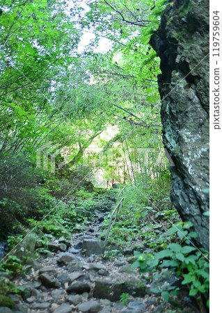 Large rock walls and a steep, rocky approach to the shrine Large rock walls and a steep, rocky approach to the shrine 119759604