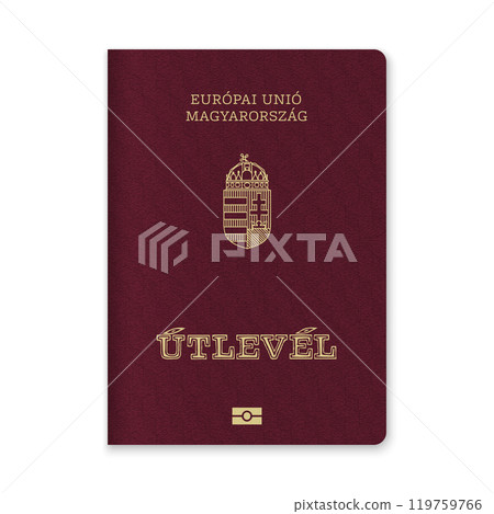 Hungary Passport Cover with Gold Emblem and Text 119759766