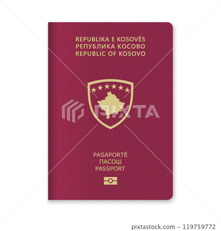 Kosovo Passport Cover with Gold Emblem and Text 119759772